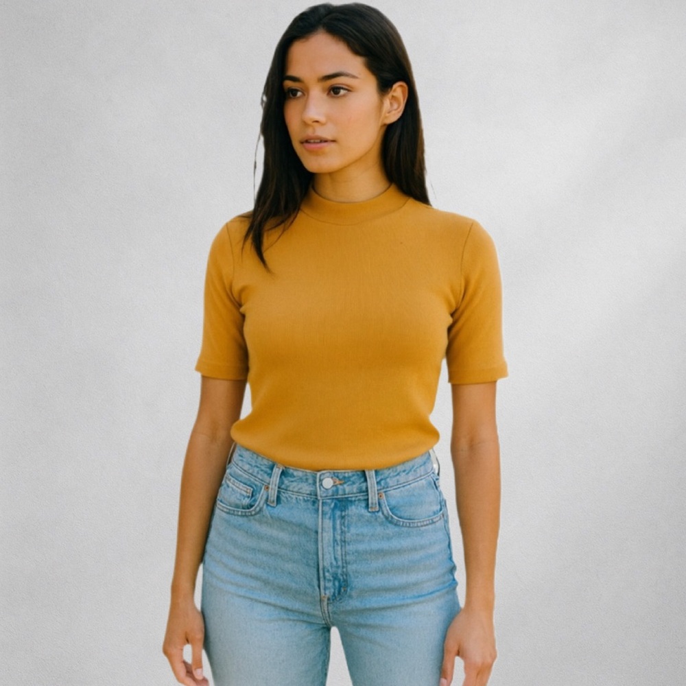 Maeve Anthropologie Mustard Mock Neck Knit Top Women’s XS/S Stretch 21